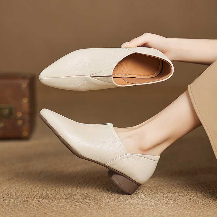 Deep Mouth Pointed Toe Mid Heel Chunky Heel Single Shoes