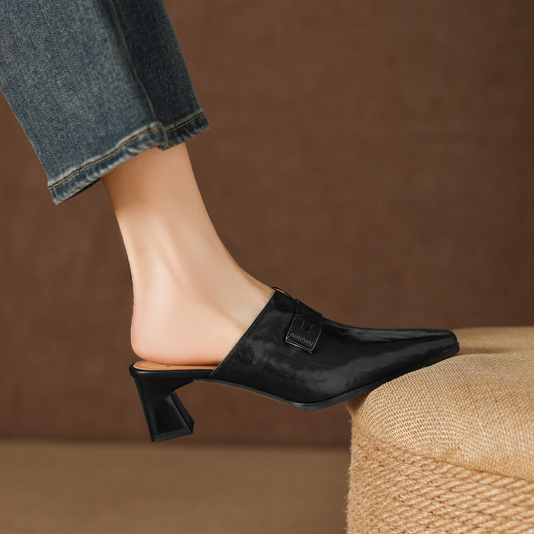 Women's Closed Toe Block Heel Slippers in Sheepskin and TPR Sole - Image 5