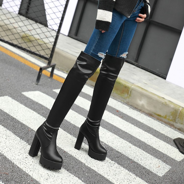 Women's High Heel Chunky Block Pointed Toe Long Fashion Boots - Image 2