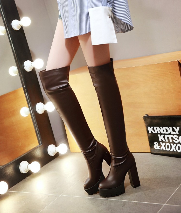 Women's High Heel Chunky Block Pointed Toe Long Fashion Boots - Image 4