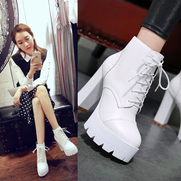 Women's High Heel Chunky Platform Lace-Up Ankle Boots