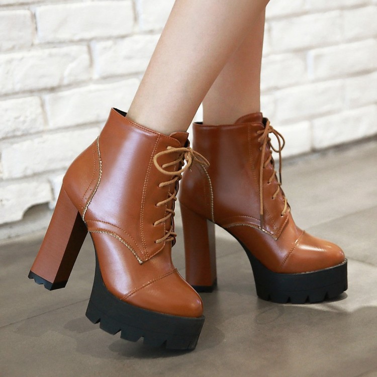 Women's High Heel Chunky Platform Lace-Up Ankle Boots - Image 2