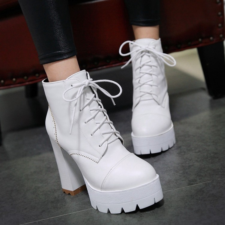 Women's High Heel Chunky Platform Lace-Up Ankle Boots - Image 4