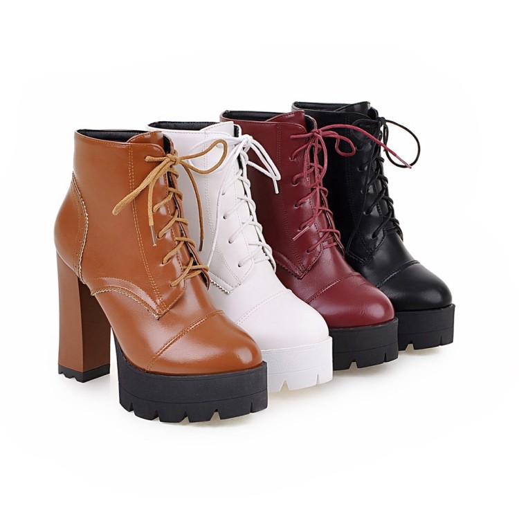 Women's High Heel Chunky Platform Lace-Up Ankle Boots - Image 5